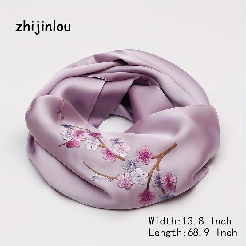 Silk Scarf Peach Branch Embroidery Shawl Sunscreen Windproof Head Wrap