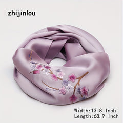 Silk Scarf Peach Branch Embroidery Shawl Sunscreen Windproof Head Wrap