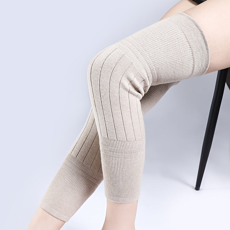 Thick Wool Knee Pad Leggings Long Sleeve Warm Knitted Cold Legs