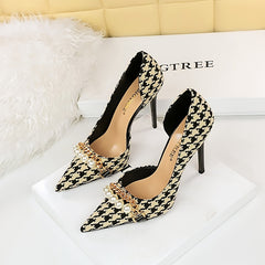 Women's Houndstooth Side Cutout High Heels