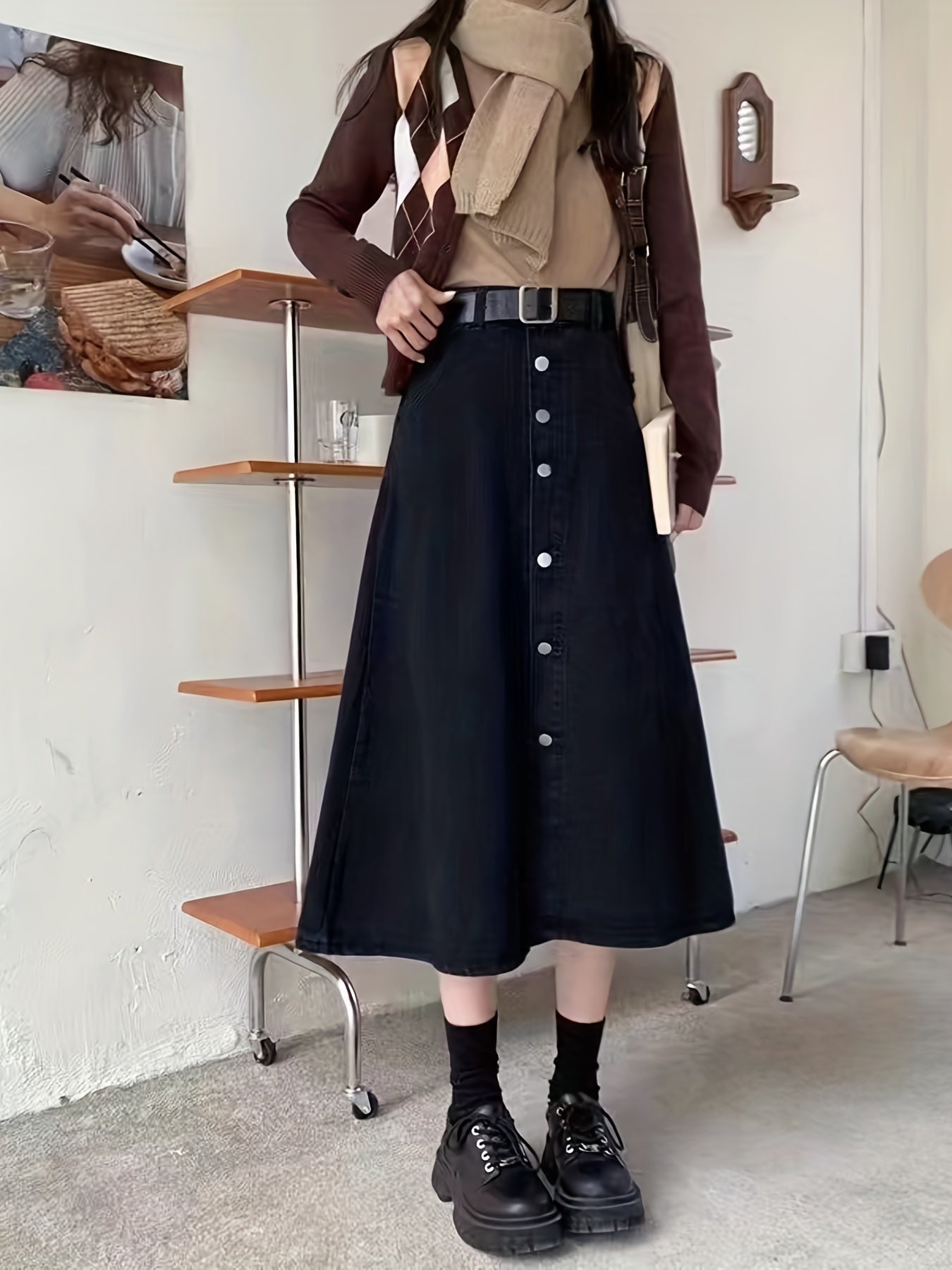Solid Midi Denim Skirt Women's Denim Jeans