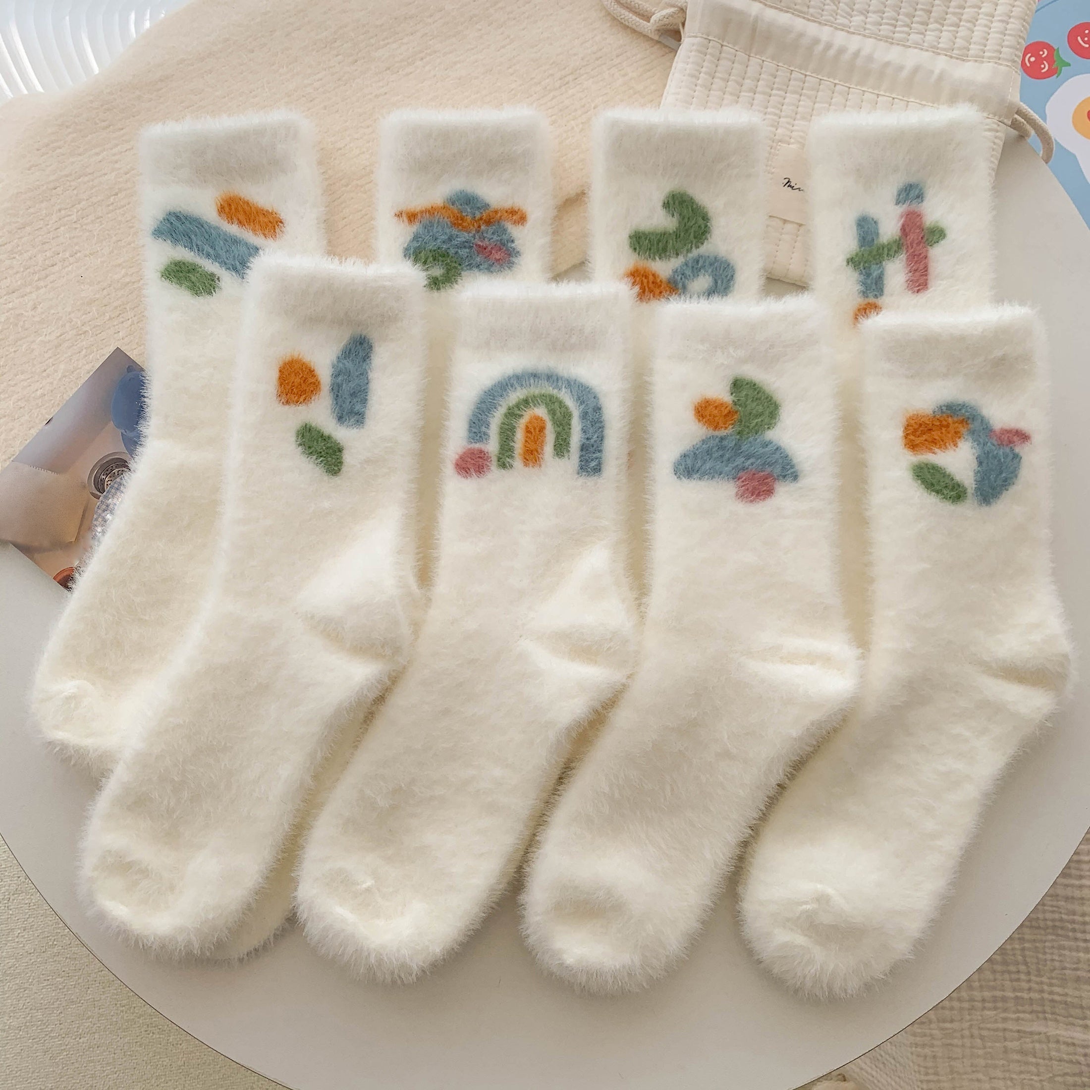 8 Pairs Cartoon Graffiti Socks Comfy & Fuzzy Women's Stockings