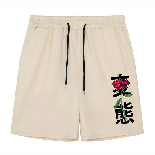 Men's Rose Graphic Pocket Shorts Elastic Waist