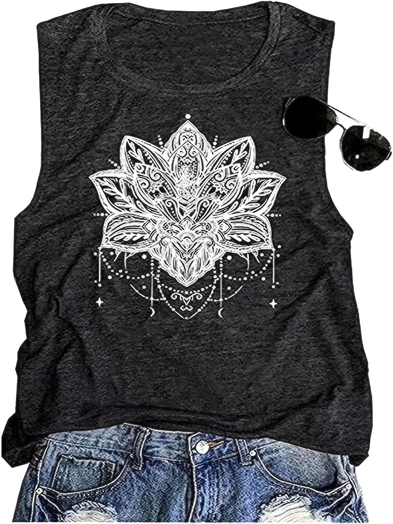 Floral Print Tank Top Crew Neck Sleeveless Summer Tank