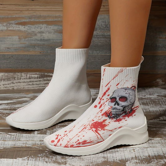 Women's Skull & Blood Print Halloween Ankle Boots