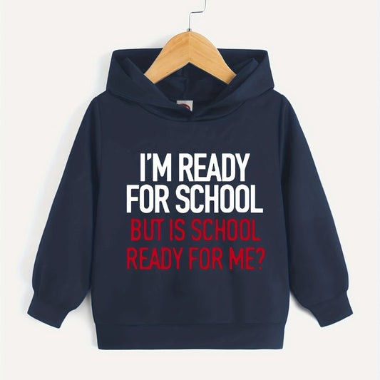 Boys School Letter Print Hooded Sweatshirt