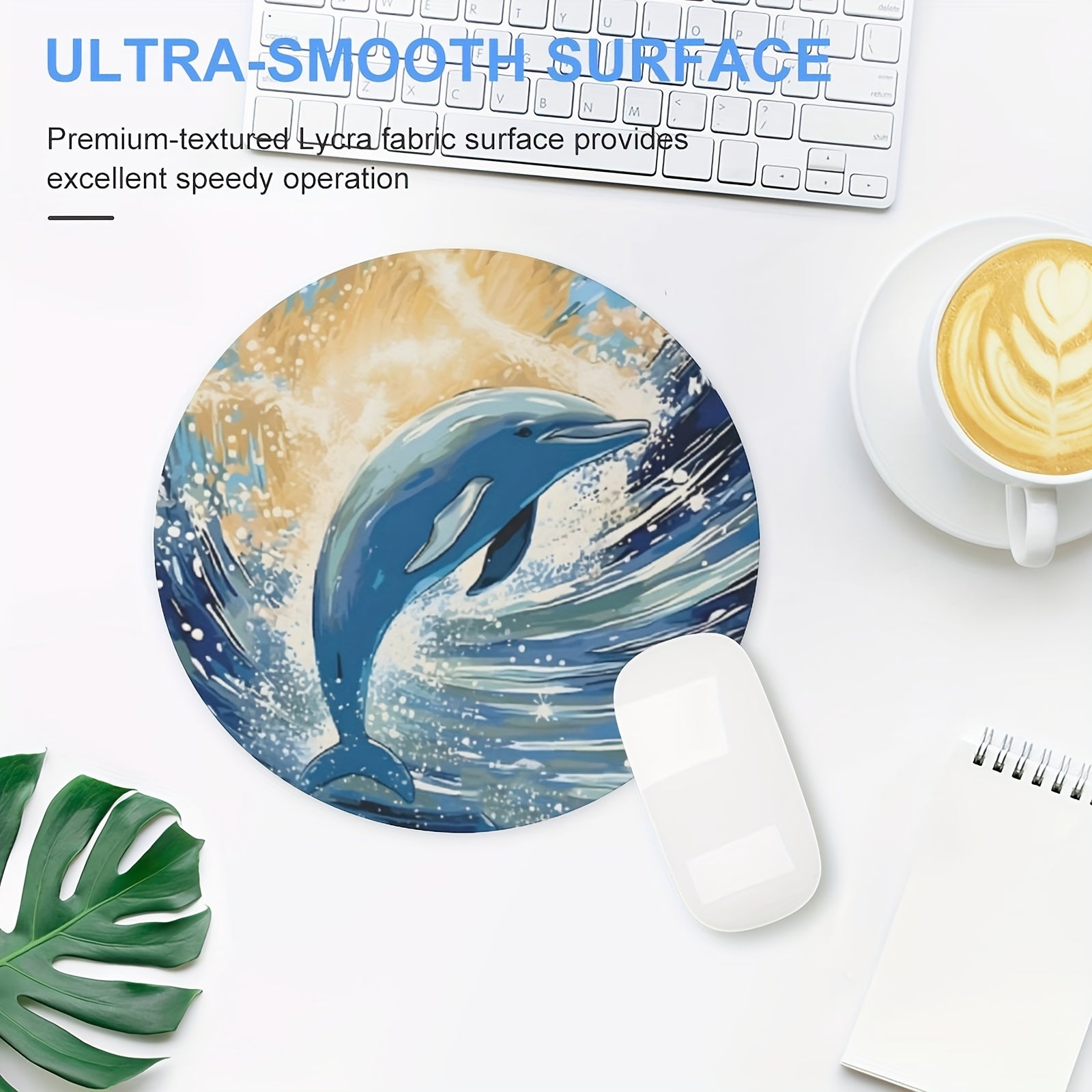 Cute Dolphin Gaming Mouse Pad for Girls - Non-Slip Round Mat