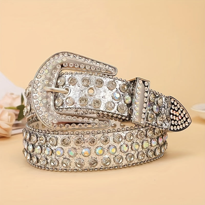 PU Belt with Artificial Diamond Sequin Inlay