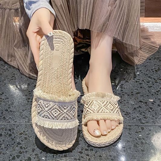 Stylish Tassel Straw Slippers Sandals for Women