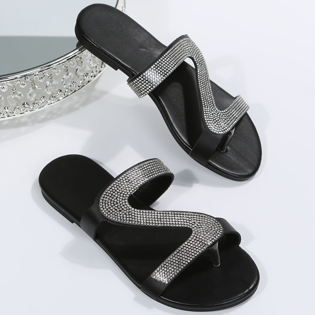 Women's Rhinestone Slide Sandals Bohemian Flatform Shoes