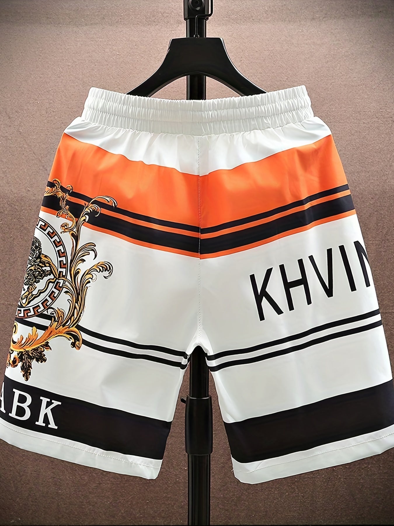 Graphic Pattern Letter Print Striped Quick Drying Beach Shorts Men's Casual