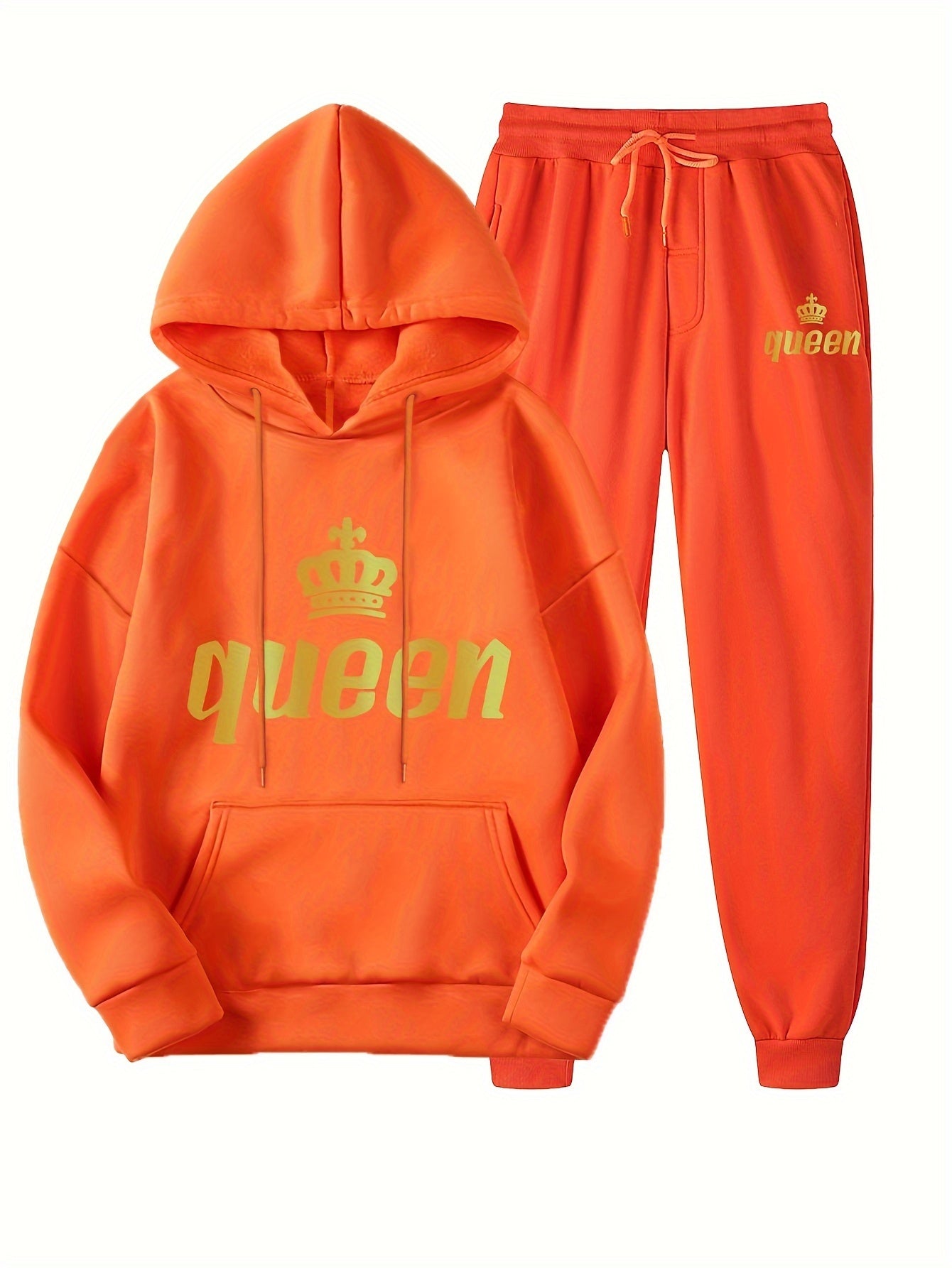  Letter & Crown Print Hoodie & Joggers Set