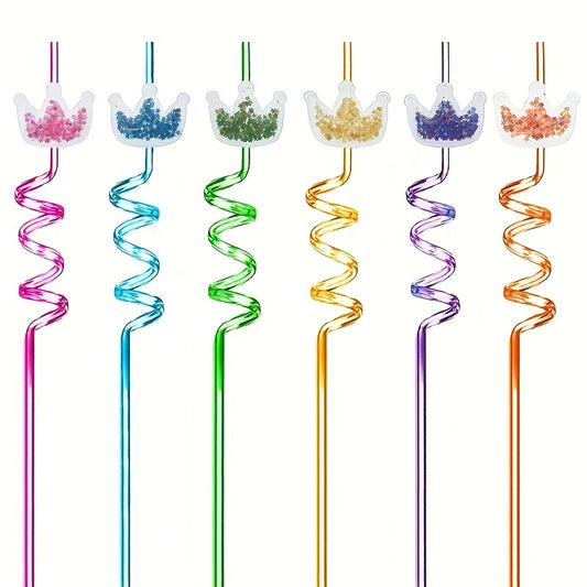 4pcs Glitter Princess Party Favors Crown Drinking Straws