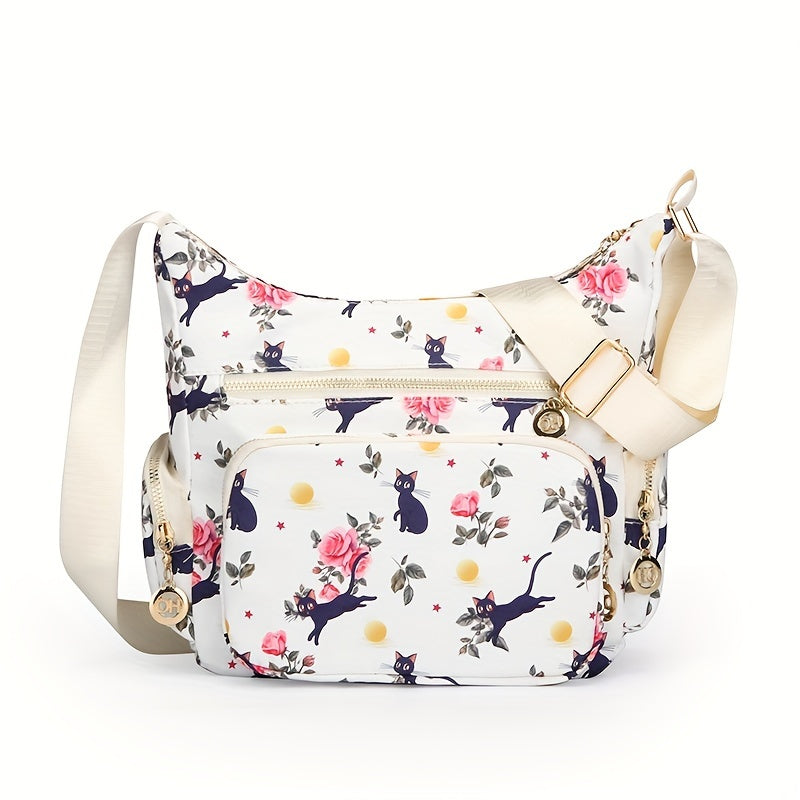 Fashionable Crossbody Handbag Floral & Mushroom Prints Adjustable Strap