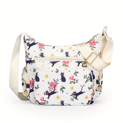 Fashionable Crossbody Handbag Floral & Mushroom Prints Adjustable Strap