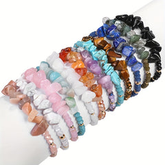 Colorful Crushed Stone Beads Braided Yoga Bracelet