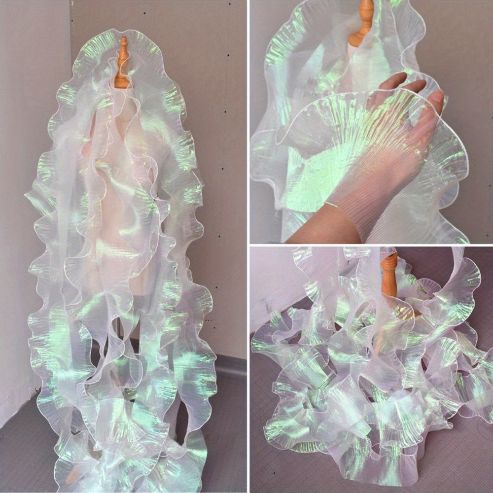 2 Yards Mermaid Magic Yarn Gradient Ruffled Lace Fabric