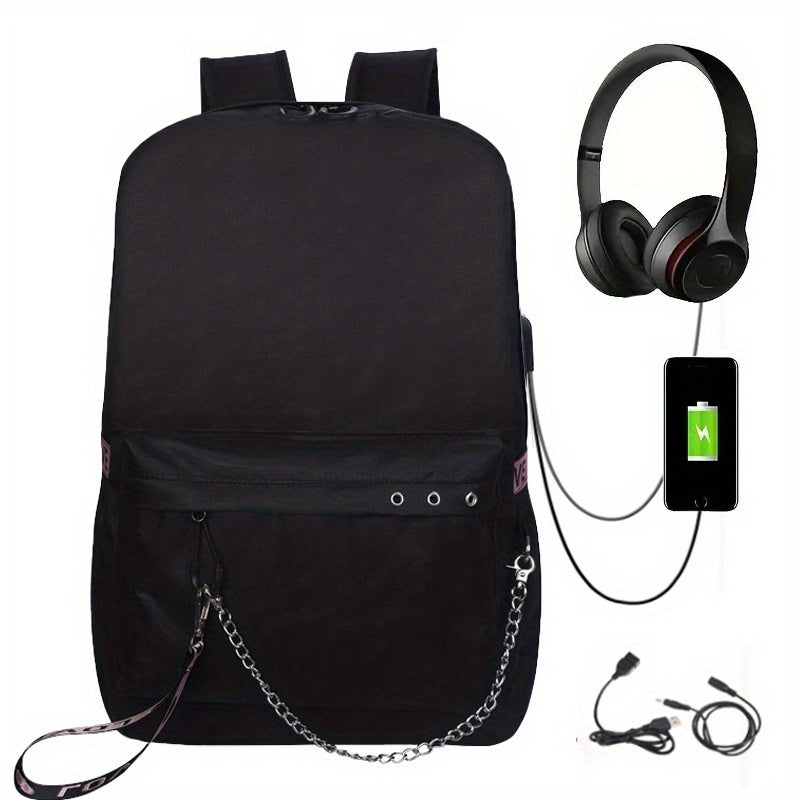 Large Capacity Travel Backpack Canvas Laptop Daypack Charging Port