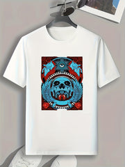 Skull Pattern Print Men's Comfy Sports T-shirt Graphic Tee