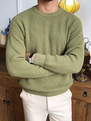 Men's Casual Solid Knitted Sweater Round Neck Pullover For Fall Winter