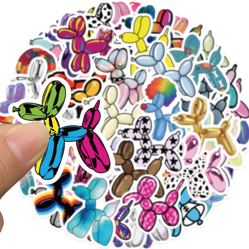 50pcs Rainbow Balloon Puppy Stickers Waterproof Vinyl Reusable Decals Multicolor