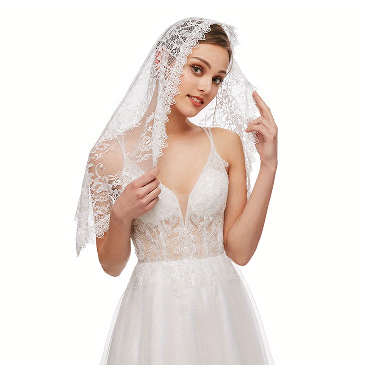 Sheer Lace Wedding Veil with Full Train Bridal Veil