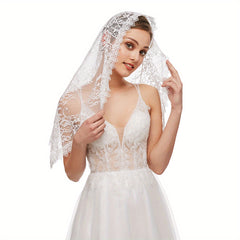 Sheer Lace Wedding Veil with Full Train Bridal Veil