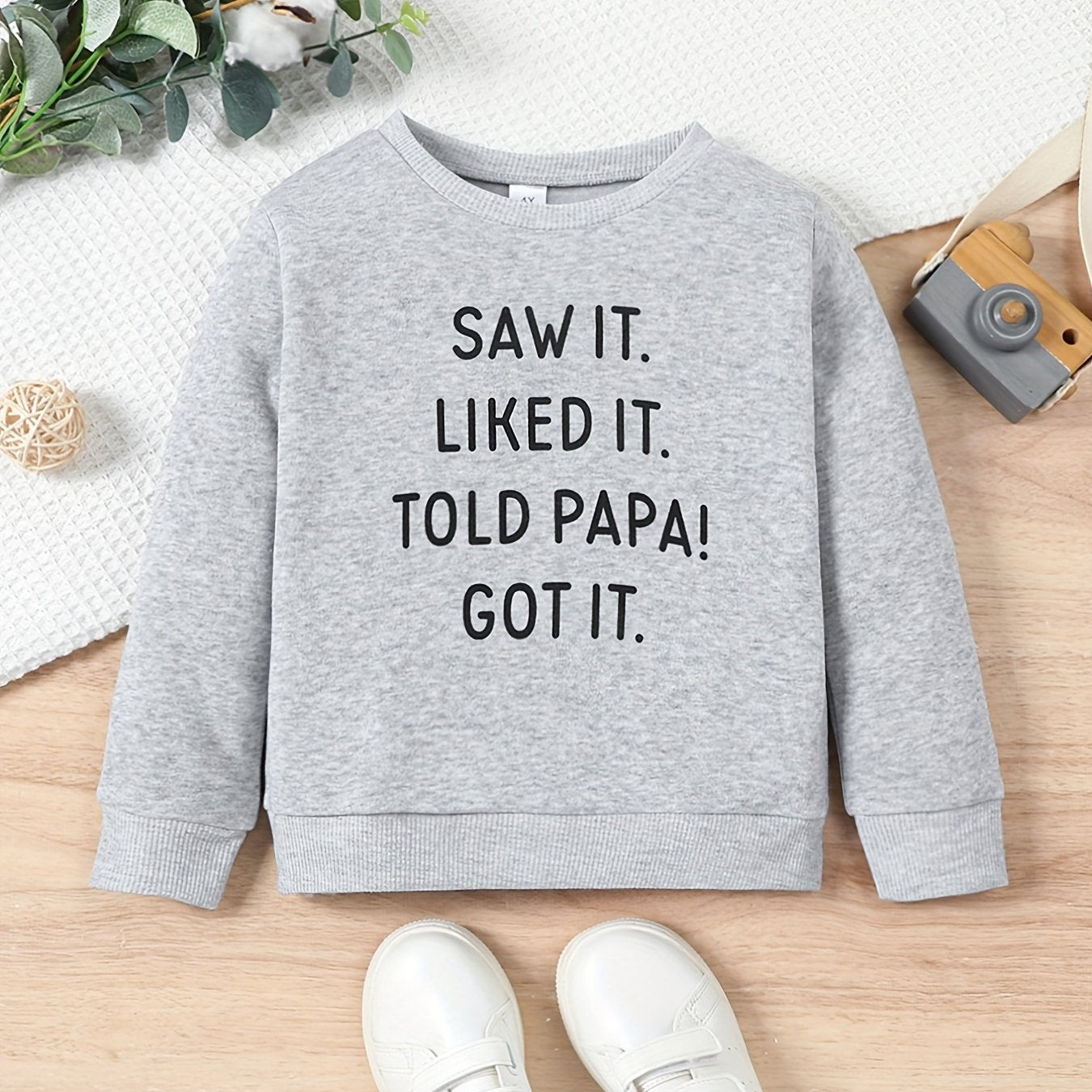 Kid's Thermal Sweatshirt with Print Pullover Crew Neck Long Sleeve Top