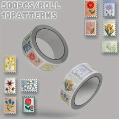 500pcs Floral Clip Art Sticker Roll 10 Patterns Flower Designs Party Decoration