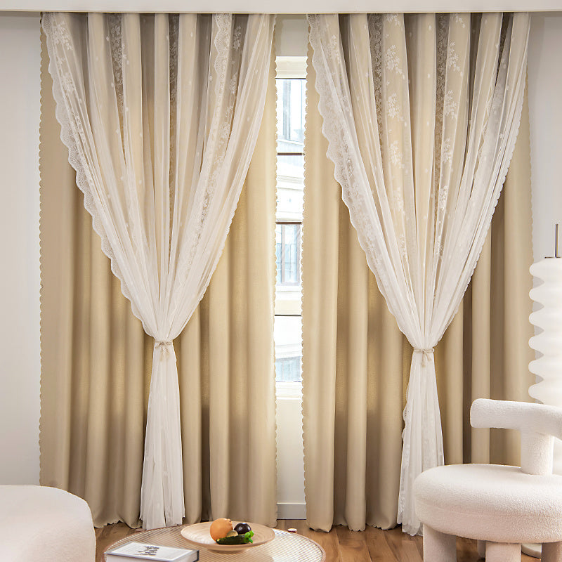 1pc Double Layer Blackout Curtains Bedroom Window Curtain with Hooks