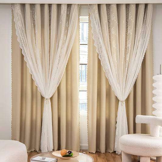 1pc Double Layer Blackout Curtains Bedroom Window Curtain with Hooks
