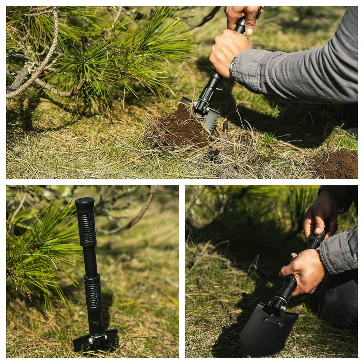 4-In-1 Stainless Steel Folding Survival Shovel for Camping Hiking