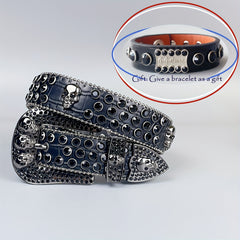 Y2K Skull PU Belt & Rhinestone Bracelet Set