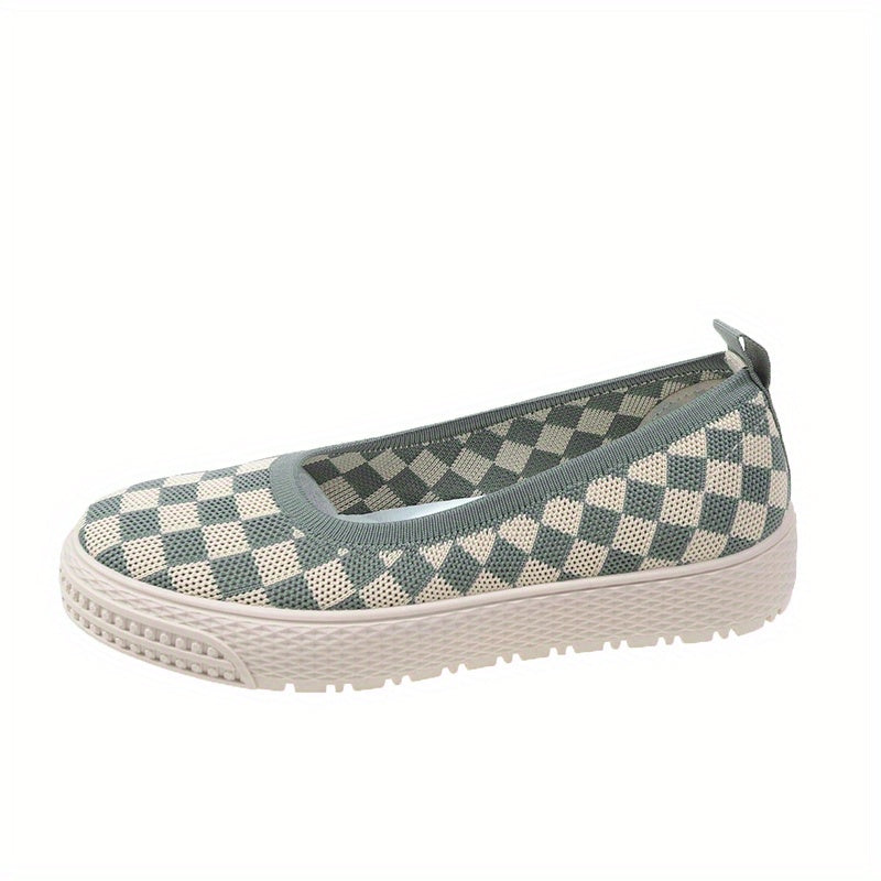 Women's Plaid Loafers Knit Slip On Shoes Comfortable Flats