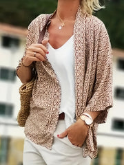  Casual Cardigan Women's Plus Allover Print Half Sleeve Open Front
