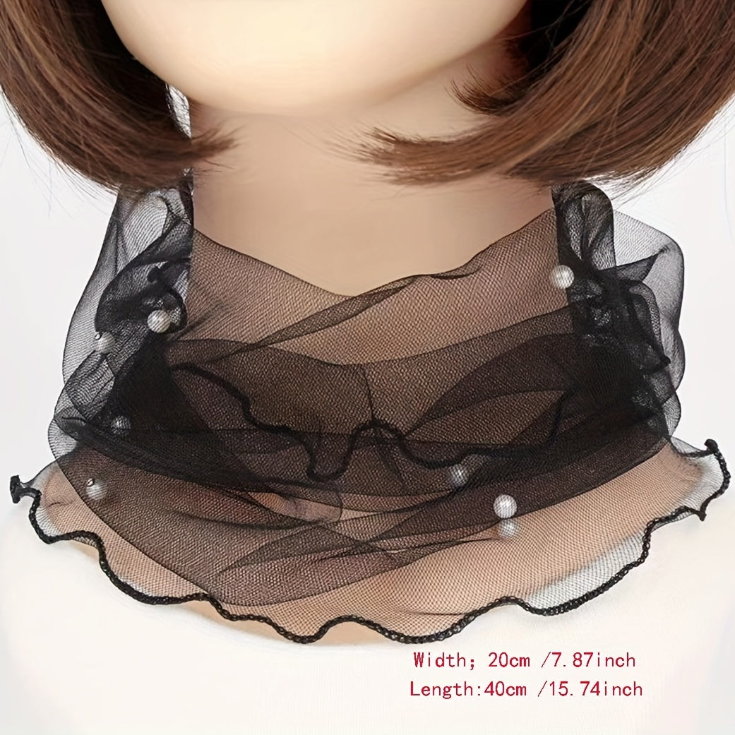 Faux Pearl Scarf Neckerchief Lightweight Gauze Infinity Scarf