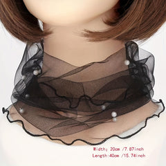 Faux Pearl Scarf Neckerchief Lightweight Gauze Infinity Scarf