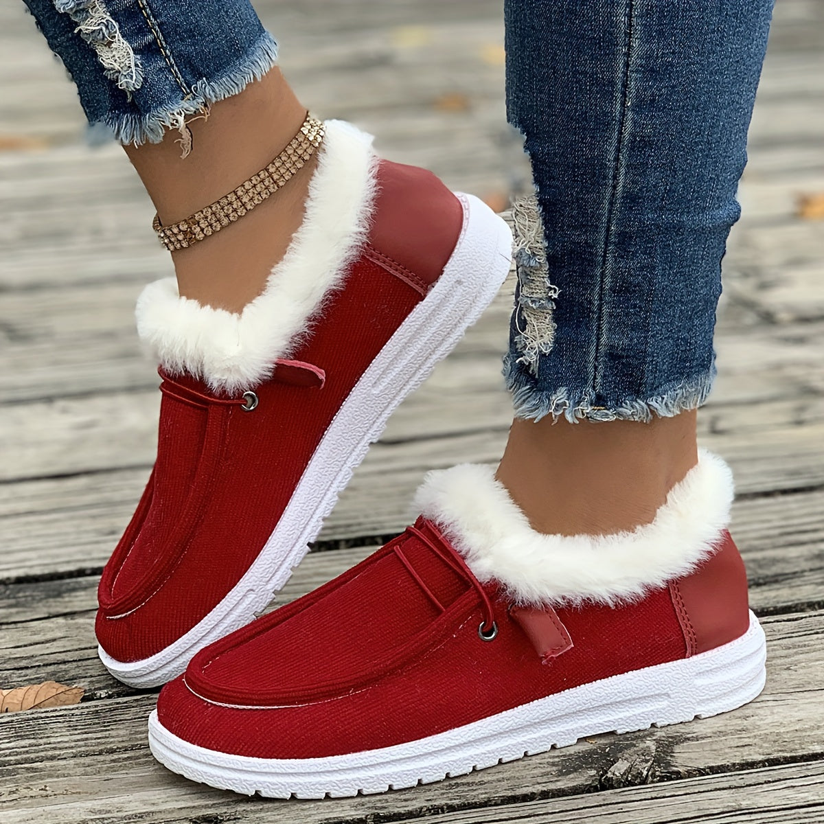 Plush Lined Snow Boots Keep Warm Round Toe Flat Winter Shoes