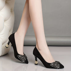 Women's Rhinestone Bowknot Slip On Stiletto Heels