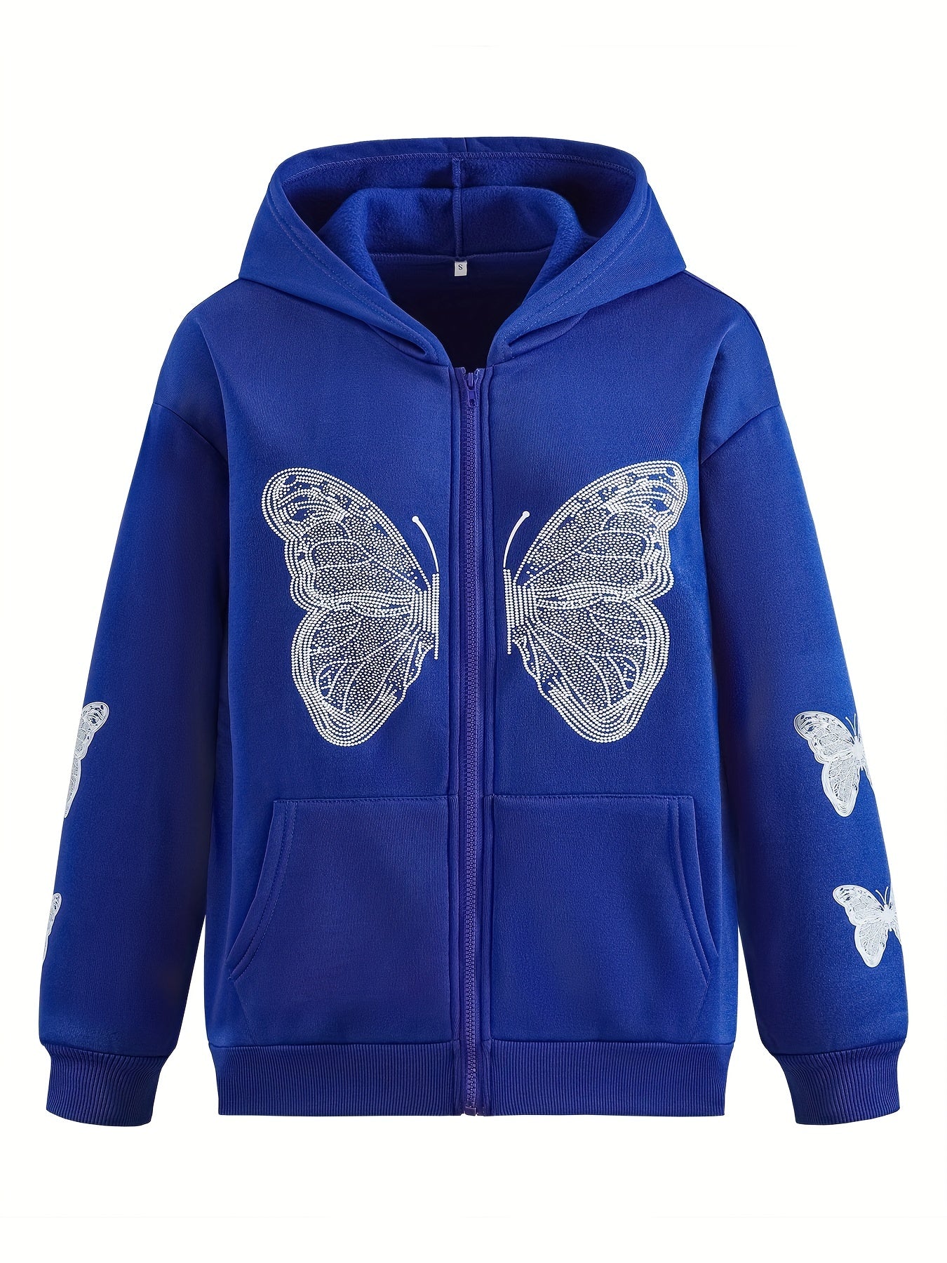 Butterfly Print Sweatshirt Y2K Zip Up Hoodie Casual Tops