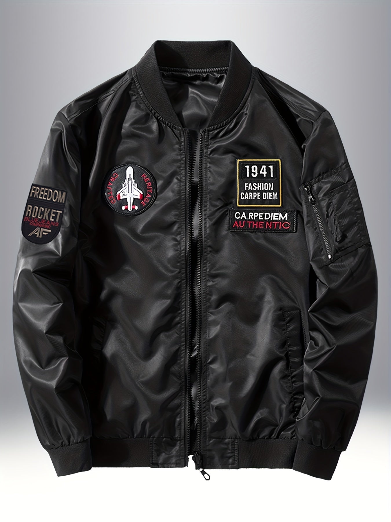 Men's Embroidered Waterproof Windproof Jacket Zipper Front