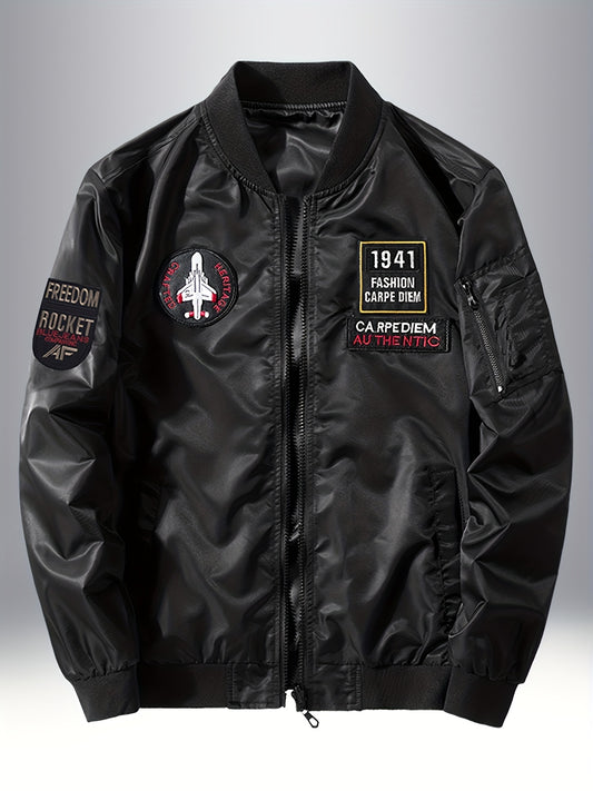 Men's Embroidered Waterproof Windproof Jacket Zipper Front