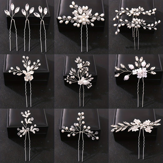 Crystal Faux Pearl Hairpin Wedding Hair Accessories Bridal Rhinestone Flower