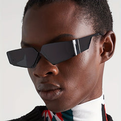 Retro Semi Rimless Triangle Sunglasses UV Protection