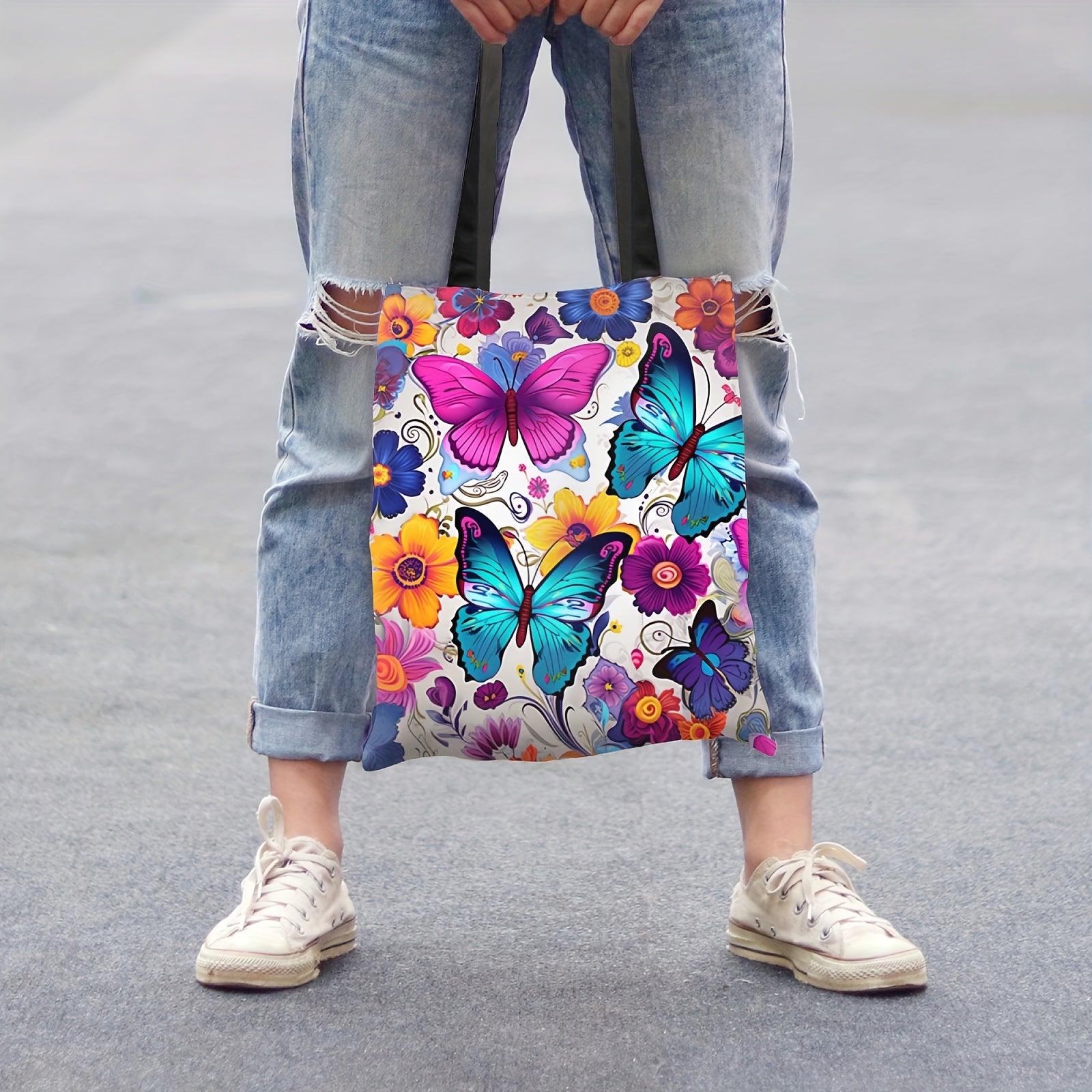 Butterfly Print Tote Bag Large Capacity Women's Handbag & Shopping Bag