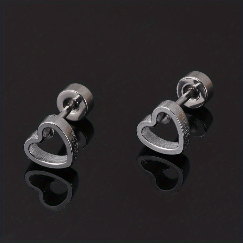 Men's Stainless Steel Stud Earrings Heart Moon Cone Leaf Ear Studs