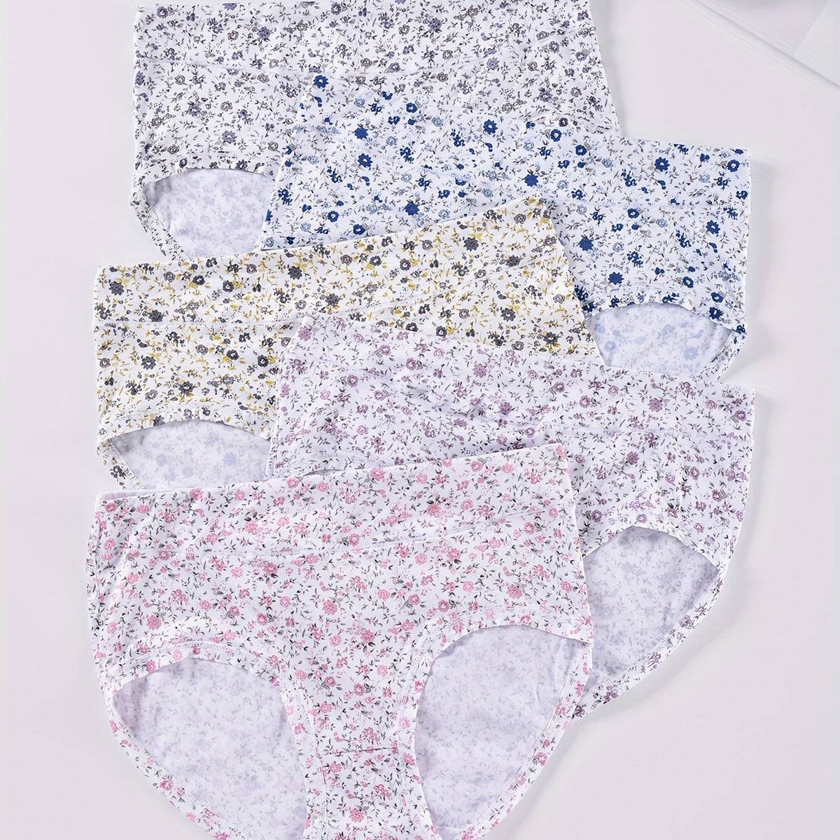 5 Pack Plus Size Panties Set Women's Plus Ditsy Floral Print Soft Briefs