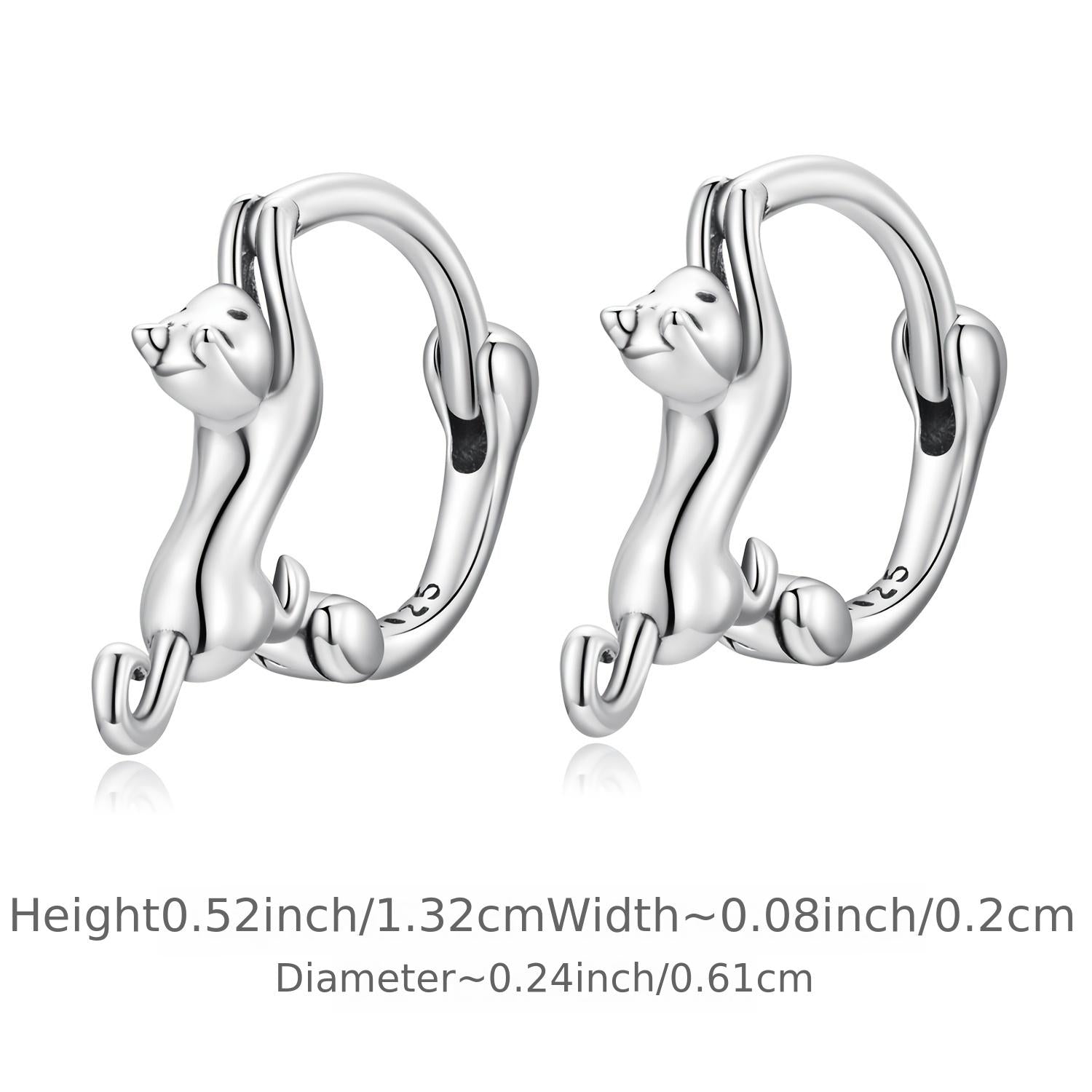 925 Silver Cat Ear Buckle Stretch Circle Stud Earrings