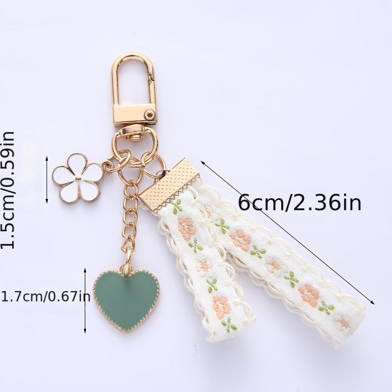 Daisy Lace Heart Keychain Colorful Bag Key Chain Keyring Ornament