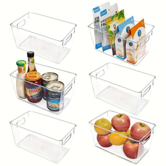 Clear Plastic Food Storage Bins With Handles for Refrigerators Freezers Cabinets